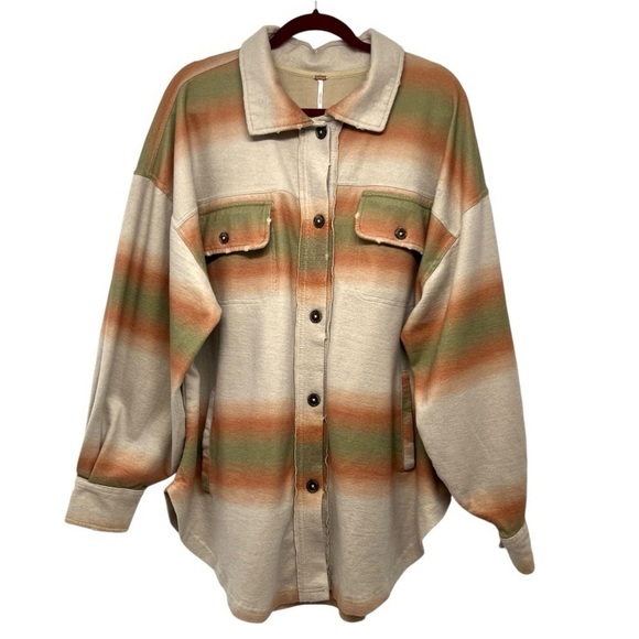 Free People Ruby Ombre Stripes Oversized Cotton Flannel Shacket Coat Women Large - Picture 4 of 13